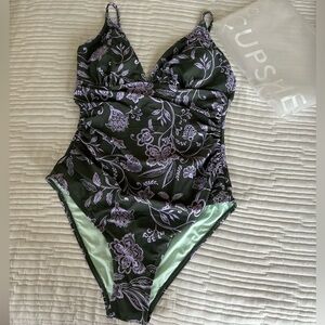 CUPSHE purple paisley tummy control ruched one piece swimsuit